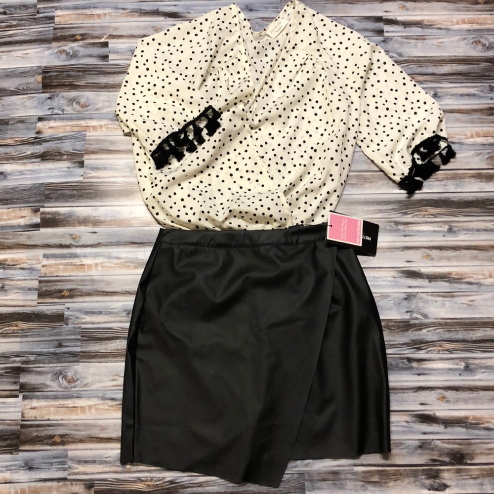 Luisa Black Faux Leather Wrap Mini Skirt